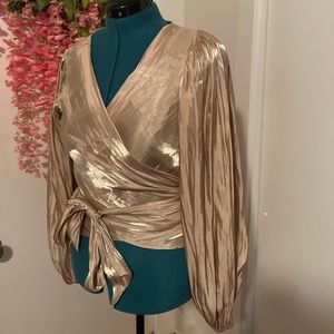 Metallic Gold Wrap Blouse